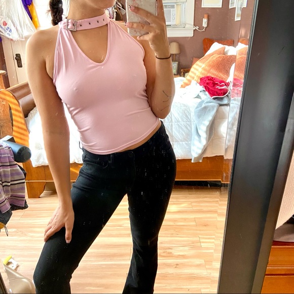 Vintage Pink Rhinestone Buckle Tank Top - Picture 10 of 10